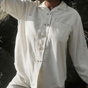 Harlyjae Raw Silk Cream Ivory White Blouse